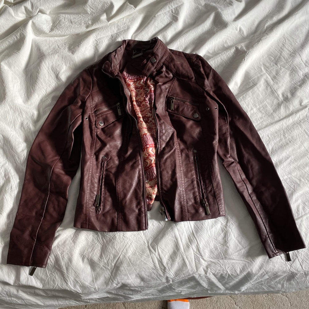 Maroon Faux Leather Jacket